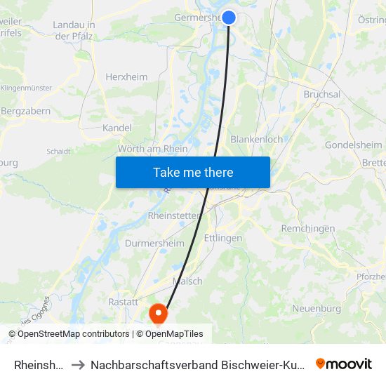 Rheinsheim to Nachbarschaftsverband Bischweier-Kuppenheim map