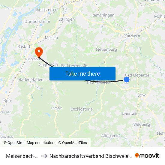 Maisenbach-Zainen to Nachbarschaftsverband Bischweier-Kuppenheim map