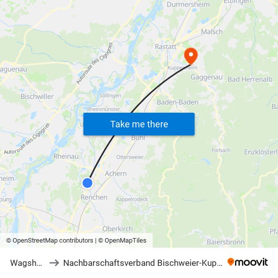 Wagshurst to Nachbarschaftsverband Bischweier-Kuppenheim map