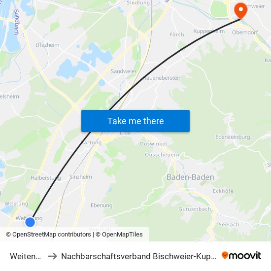 Weitenung to Nachbarschaftsverband Bischweier-Kuppenheim map