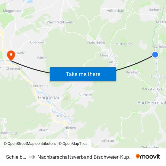 Schielberg to Nachbarschaftsverband Bischweier-Kuppenheim map