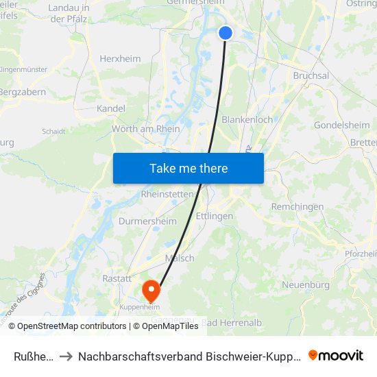 Rußheim to Nachbarschaftsverband Bischweier-Kuppenheim map