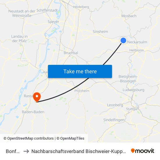 Bonfeld to Nachbarschaftsverband Bischweier-Kuppenheim map