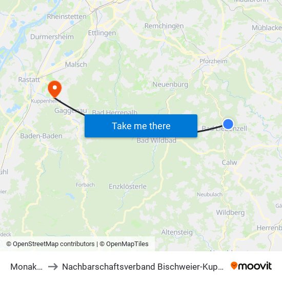 Monakam to Nachbarschaftsverband Bischweier-Kuppenheim map