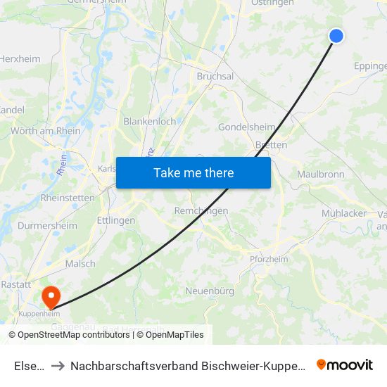 Elsenz to Nachbarschaftsverband Bischweier-Kuppenheim map