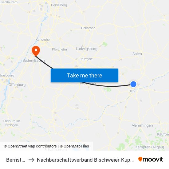Bernstadt to Nachbarschaftsverband Bischweier-Kuppenheim map