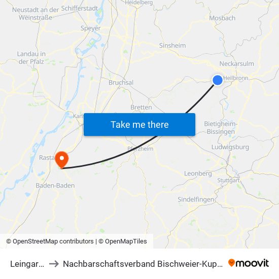 Leingarten to Nachbarschaftsverband Bischweier-Kuppenheim map
