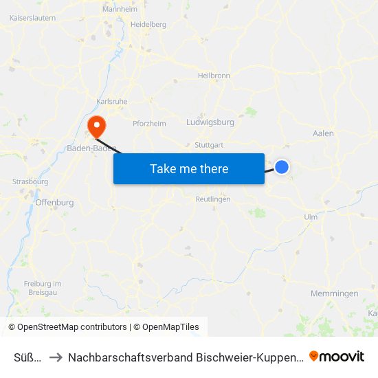 Süßen to Nachbarschaftsverband Bischweier-Kuppenheim map