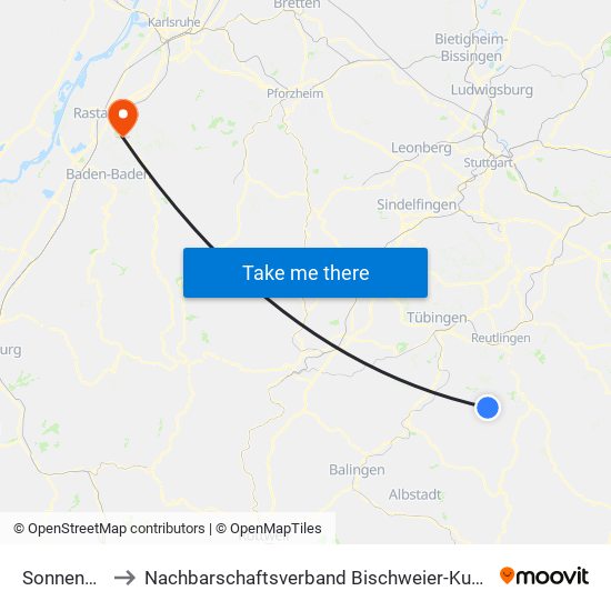 Sonnenbühl to Nachbarschaftsverband Bischweier-Kuppenheim map