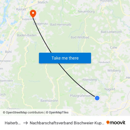 Haiterbach to Nachbarschaftsverband Bischweier-Kuppenheim map