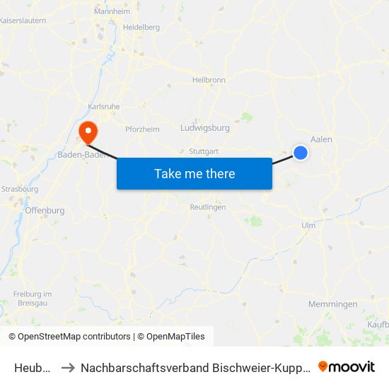 Heubach to Nachbarschaftsverband Bischweier-Kuppenheim map