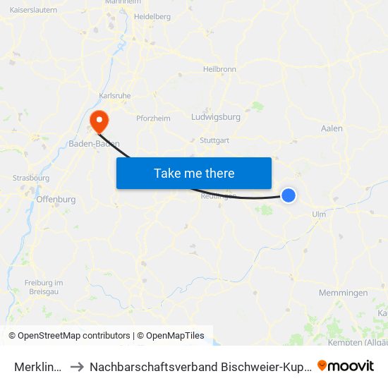 Merklingen to Nachbarschaftsverband Bischweier-Kuppenheim map