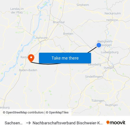 Sachsenheim to Nachbarschaftsverband Bischweier-Kuppenheim map