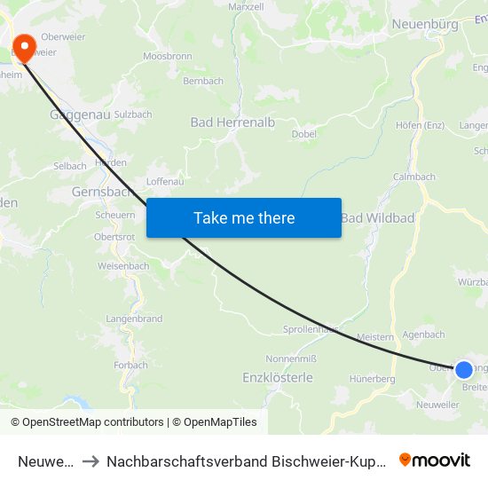 Neuweiler to Nachbarschaftsverband Bischweier-Kuppenheim map