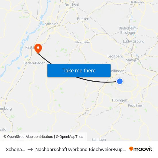 Schönaich to Nachbarschaftsverband Bischweier-Kuppenheim map