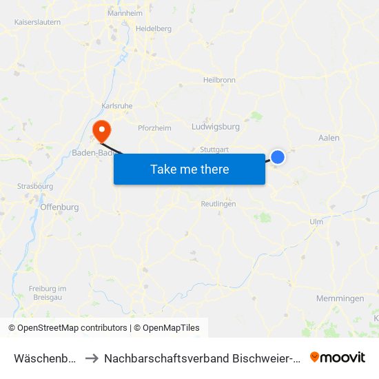 Wäschenbeuren to Nachbarschaftsverband Bischweier-Kuppenheim map