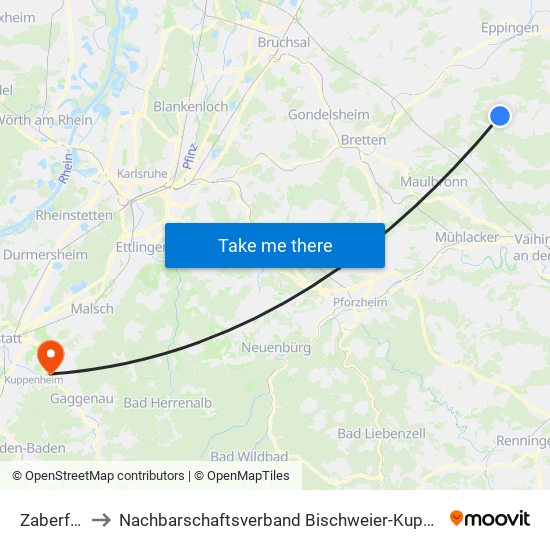 Zaberfeld to Nachbarschaftsverband Bischweier-Kuppenheim map
