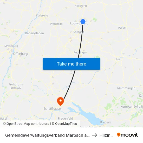 Gemeindeverwaltungsverband Marbach am Neckar to Hilzingen map