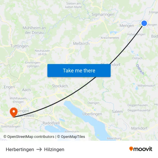 Herbertingen to Hilzingen map