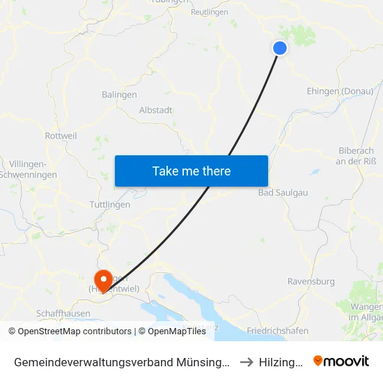 Gemeindeverwaltungsverband Münsingen to Hilzingen map