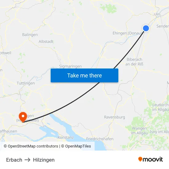 Erbach to Hilzingen map