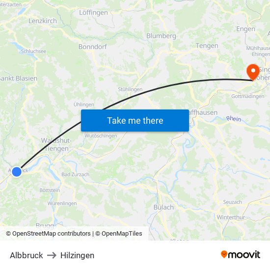 Albbruck to Hilzingen map