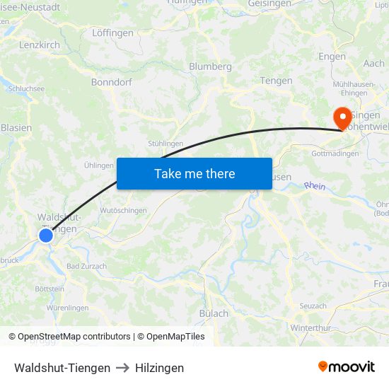 Waldshut-Tiengen to Hilzingen map