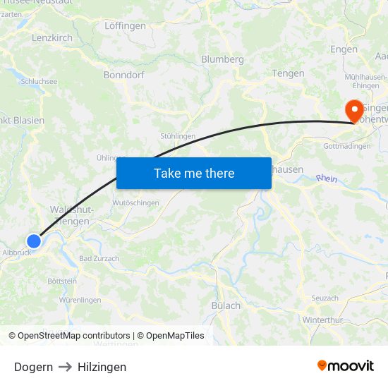 Dogern to Hilzingen map