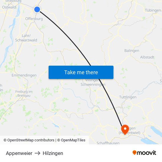 Appenweier to Hilzingen map