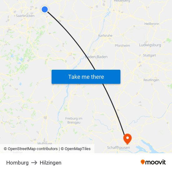 Homburg to Hilzingen map