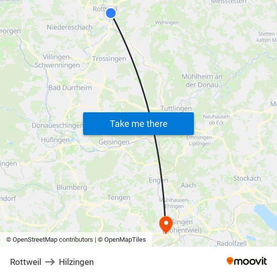 Rottweil to Hilzingen map