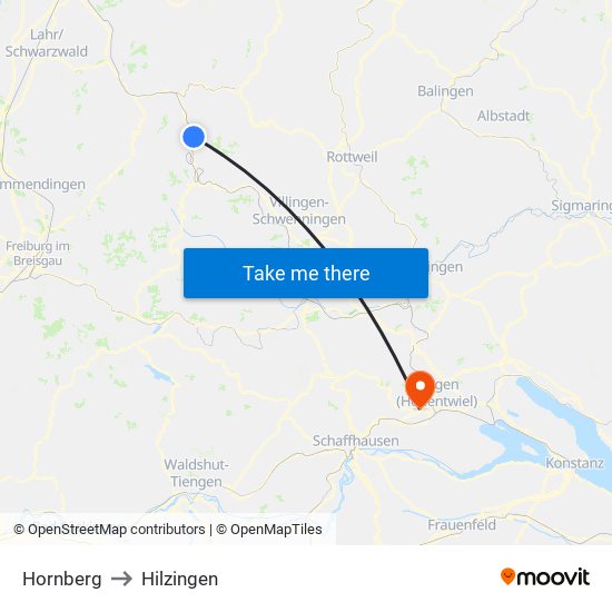 Hornberg to Hilzingen map