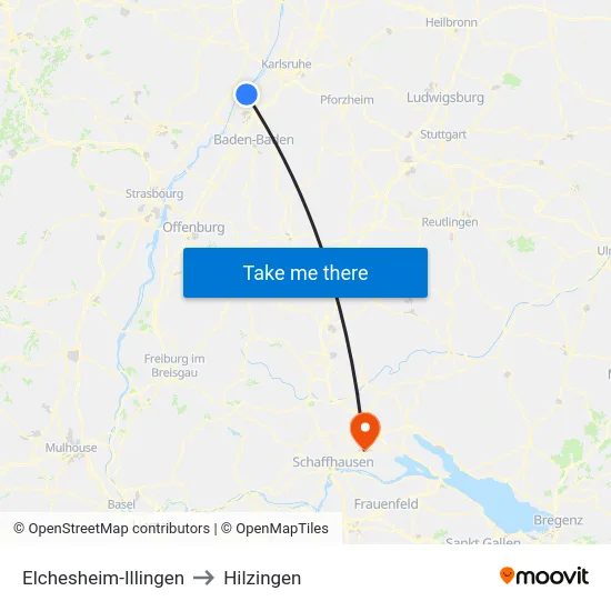 Elchesheim-Illingen to Hilzingen map