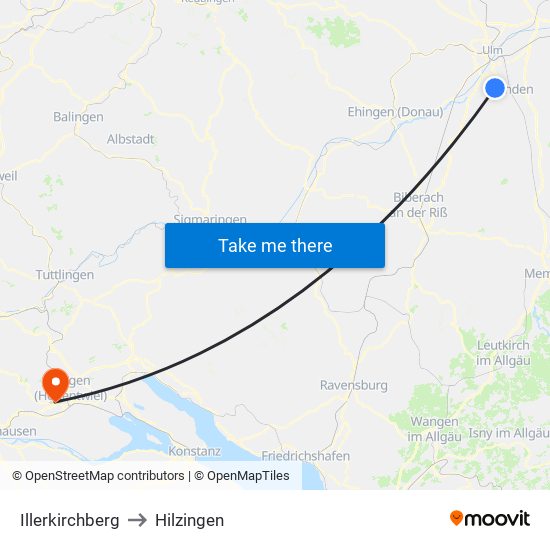 Illerkirchberg to Hilzingen map