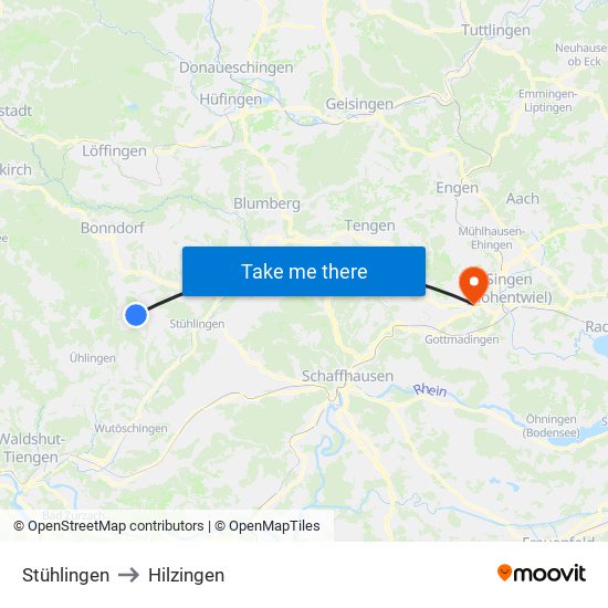 Stühlingen to Hilzingen map