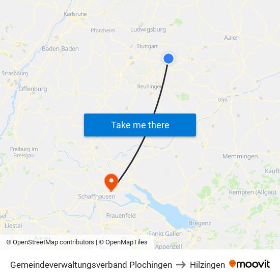 Gemeindeverwaltungsverband Plochingen to Hilzingen map