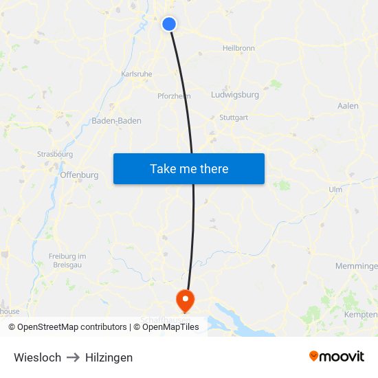 Wiesloch to Hilzingen map