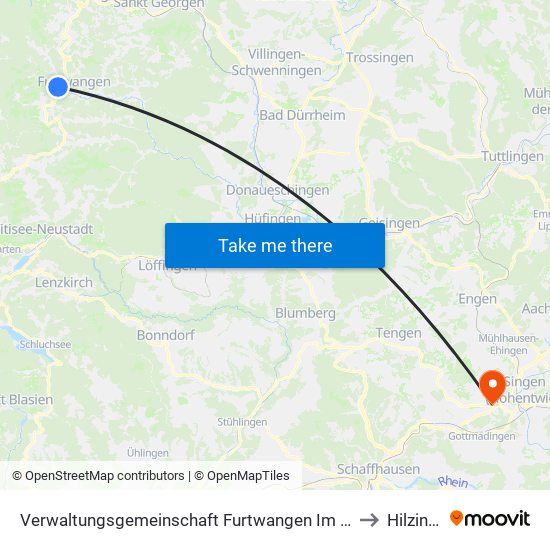Verwaltungsgemeinschaft Furtwangen Im Schwarzwald to Hilzingen map