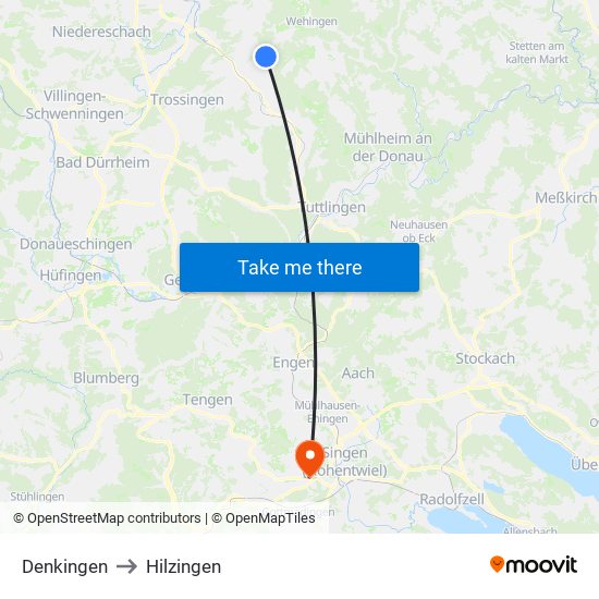 Denkingen to Hilzingen map