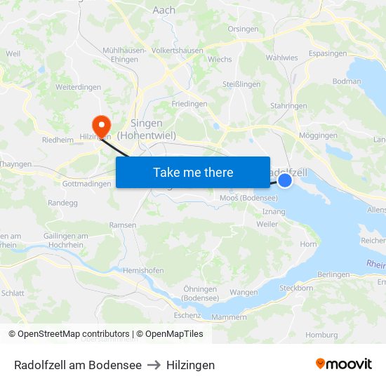 Radolfzell am Bodensee to Hilzingen map