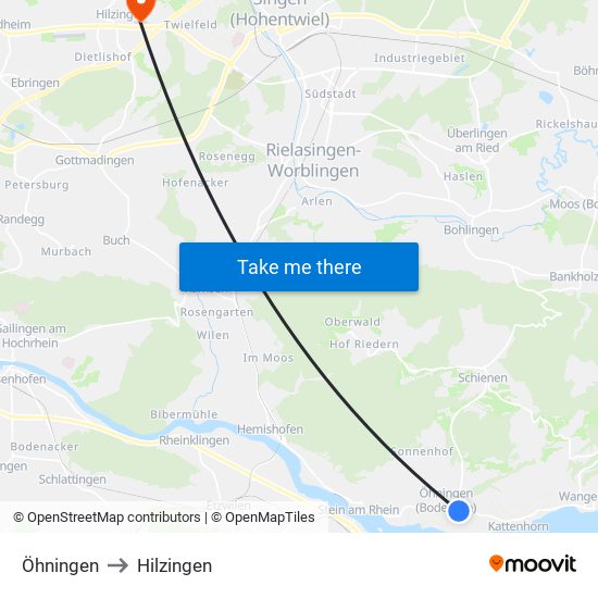 Öhningen to Hilzingen map