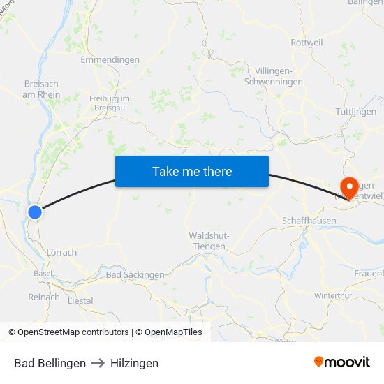 Bad Bellingen to Hilzingen map