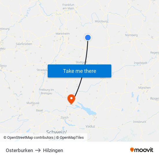 Osterburken to Hilzingen map