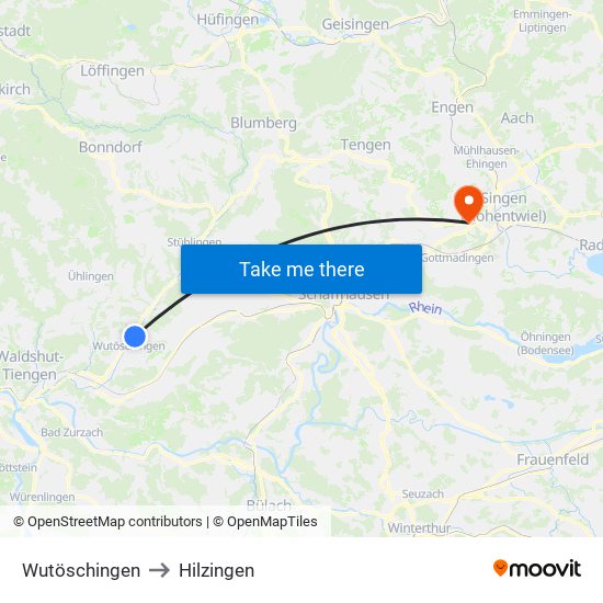 Wutöschingen to Hilzingen map