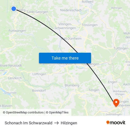 Schonach Im Schwarzwald to Hilzingen map