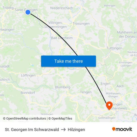 St. Georgen Im Schwarzwald to Hilzingen map