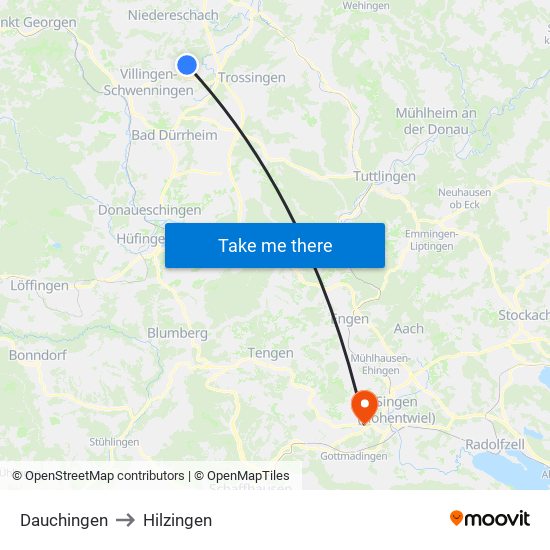 Dauchingen to Hilzingen map
