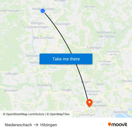 Niedereschach to Hilzingen map