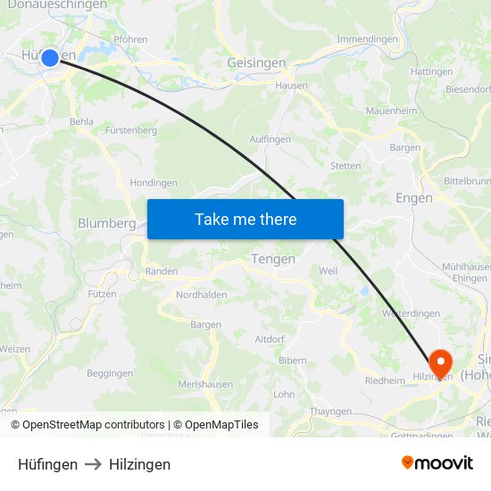 Hüfingen to Hilzingen map