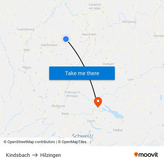 Kindsbach to Hilzingen map